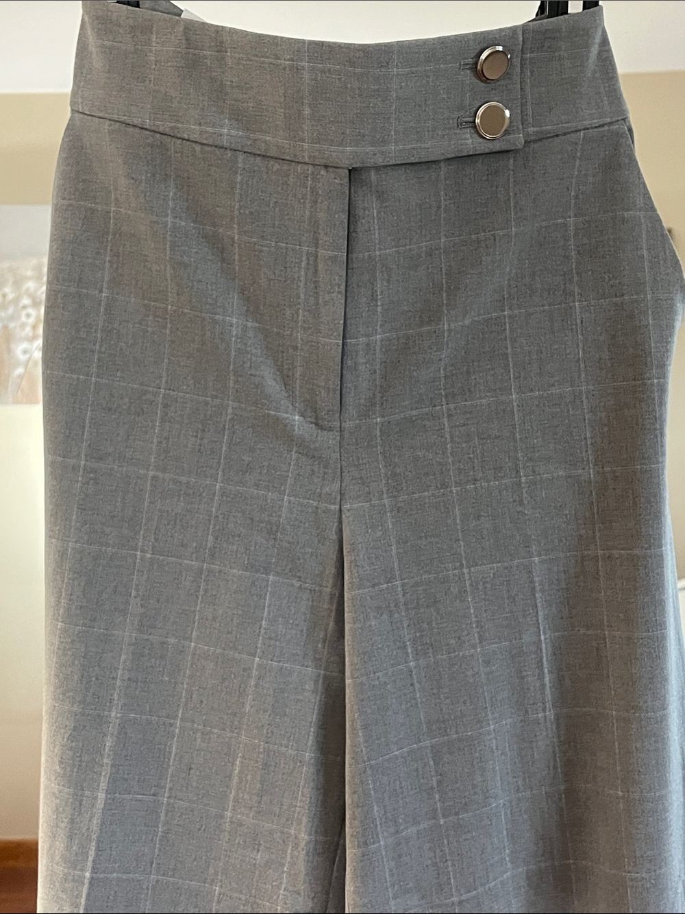 Calvin Klein Gray Plaid Wide-Leg Trousers - Picture 2 of 8
